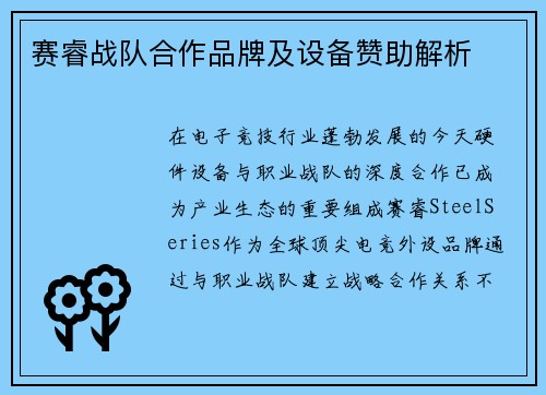 赛睿战队合作品牌及设备赞助解析
