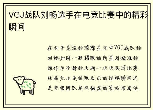 VGJ战队刘畅选手在电竞比赛中的精彩瞬间